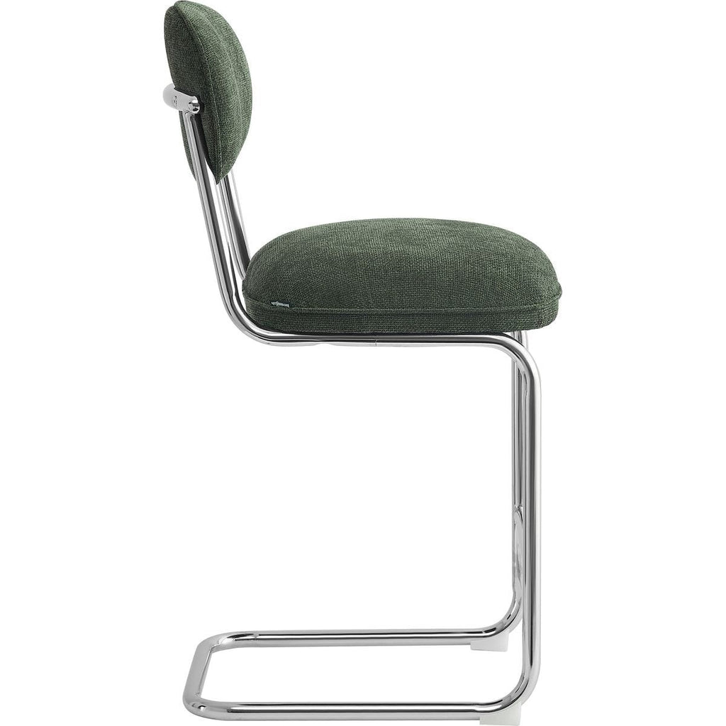 Lou - Lot de 2 Tabourets de Bar en Tissu Chenille, Piètement Chromé - Vert