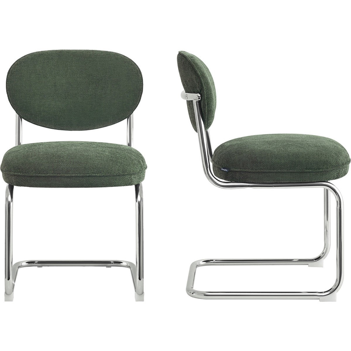 Lou - Lot de 2 Chaises de Salle à Manger en Tissu Chenille, Piètement Chromé - Vert