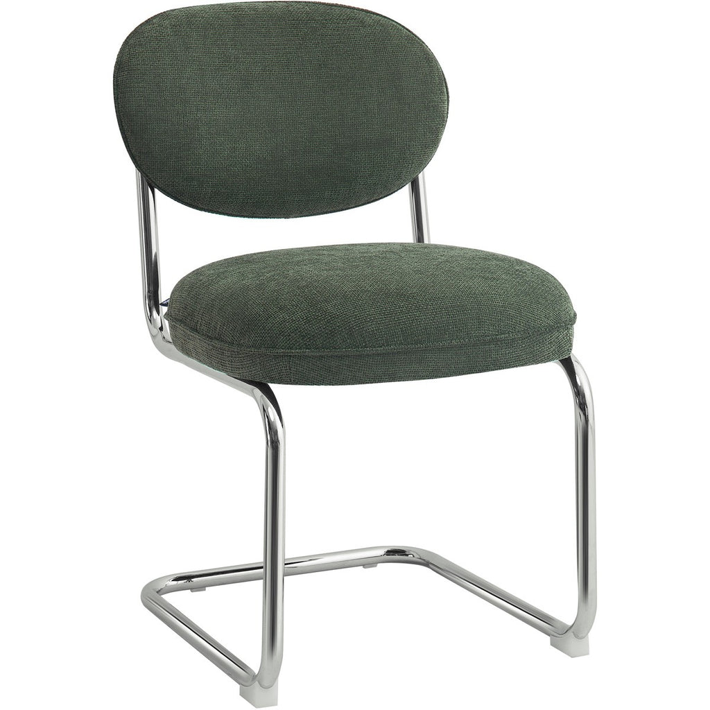 Lou - Lot de 2 Chaises de Salle à Manger en Tissu Chenille, Piètement Chromé - Vert
