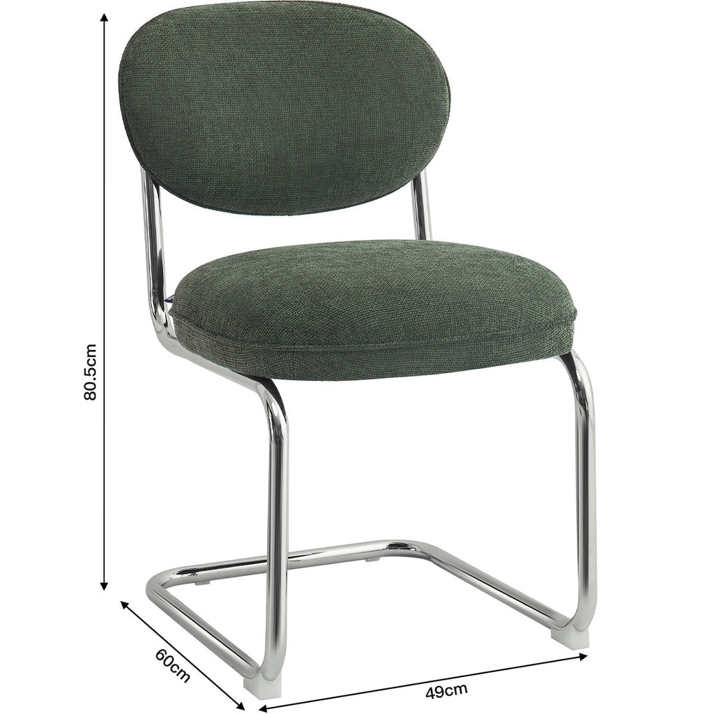 Lou - Lot de 2 Chaises de Salle à Manger en Tissu Chenille, Piètement Chromé - Vert