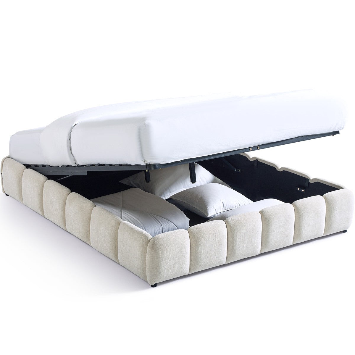 Nilsa - Lit Coffre Adulte en Tissu Chenille - Beige