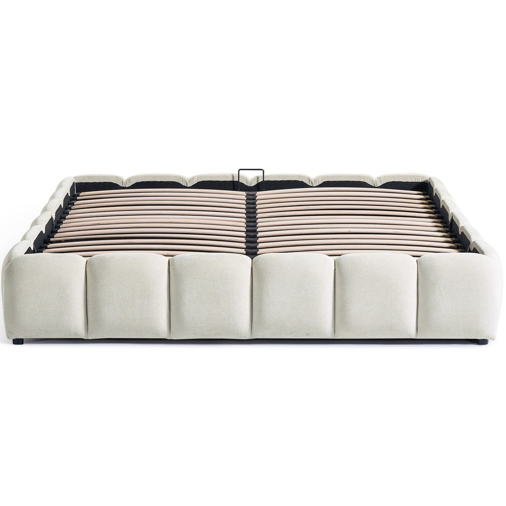Nilsa - Lit Coffre Adulte en Tissu Chenille - Beige