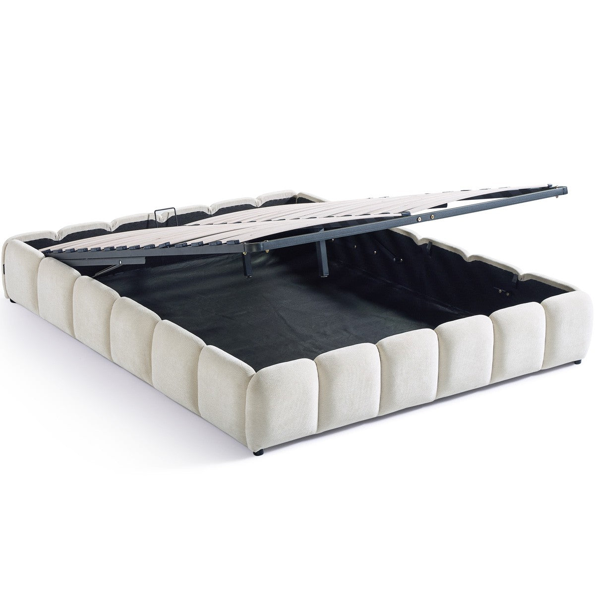 Nilsa - Lit Coffre Adulte en Tissu Chenille - Beige