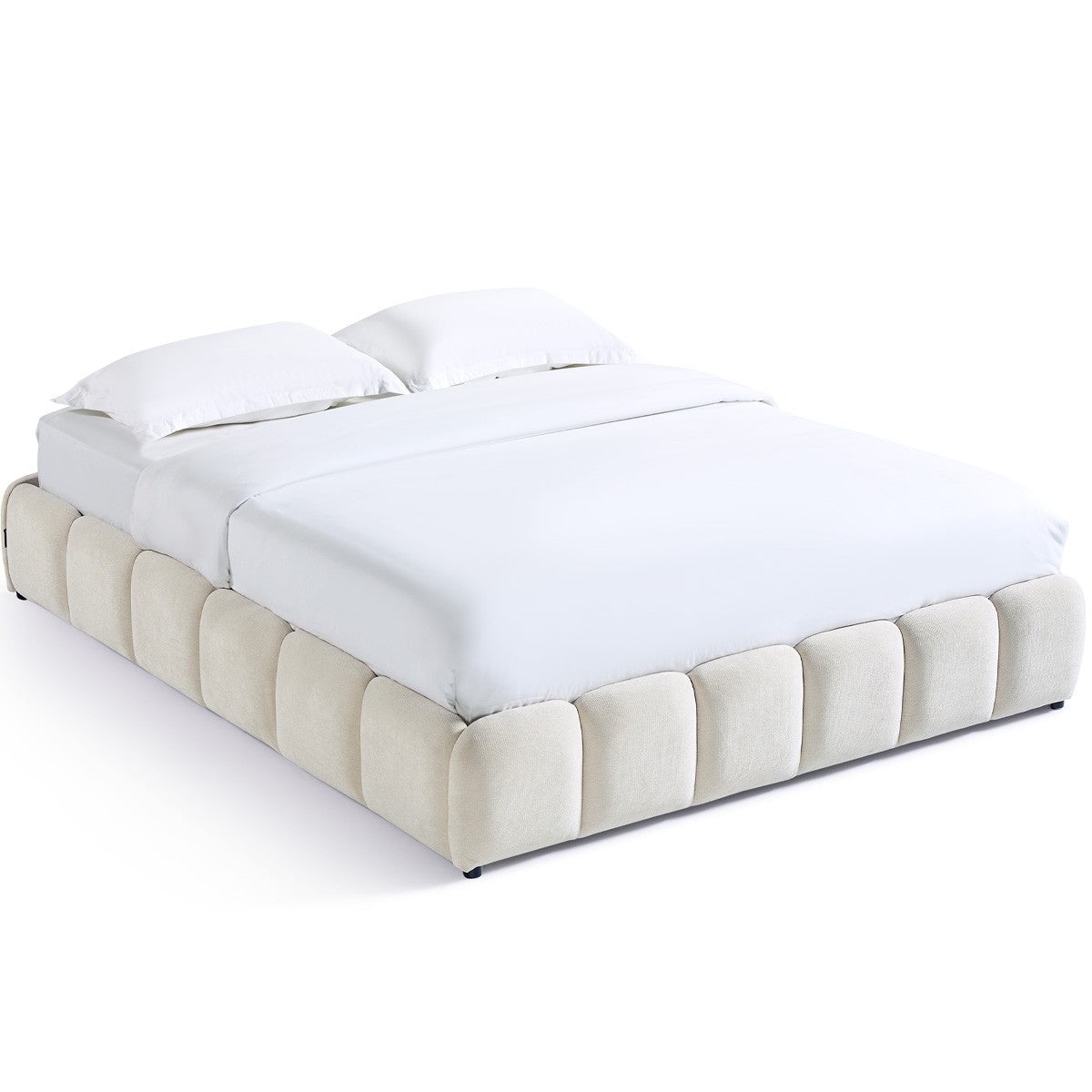 Nilsa - Lit Coffre Adulte en Tissu Chenille - Beige
