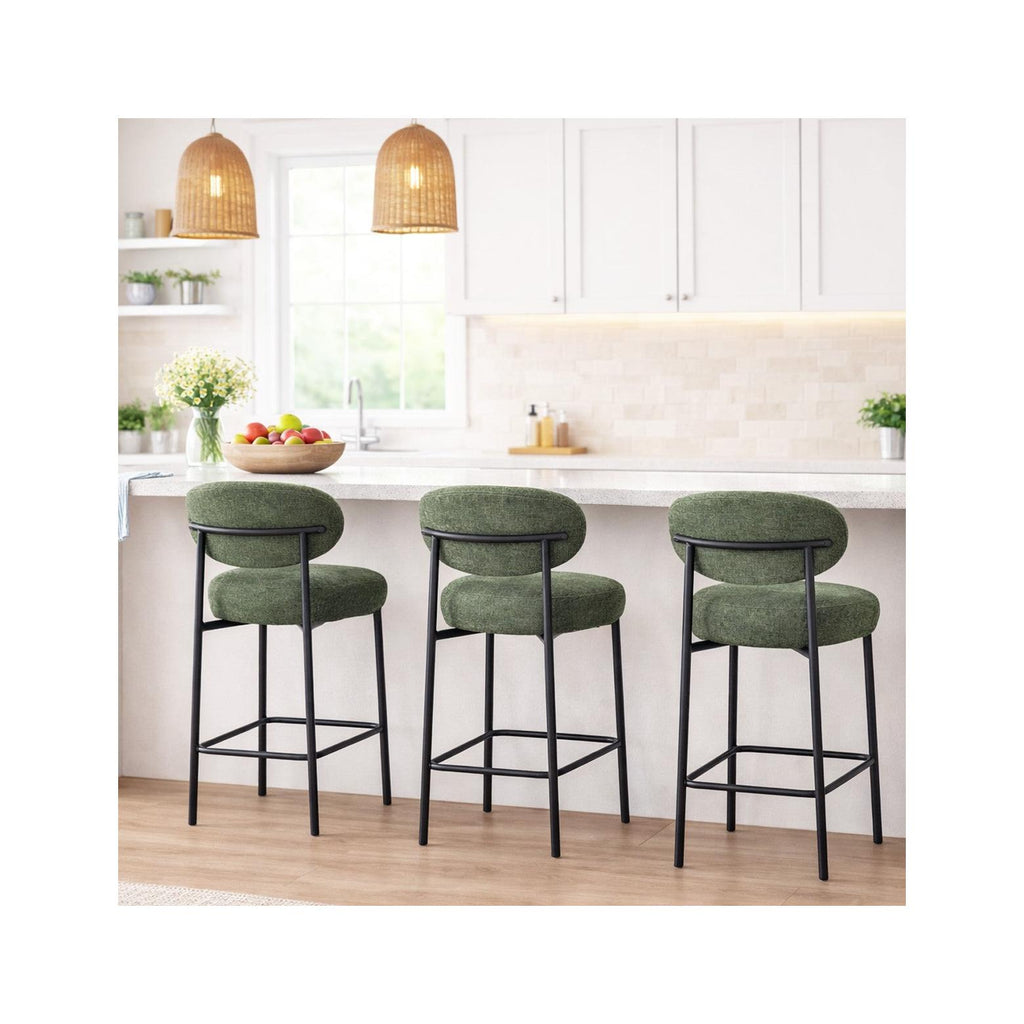 Orla - Lot de 2 Tabourets de Bar en Tissu Chenille - Vert