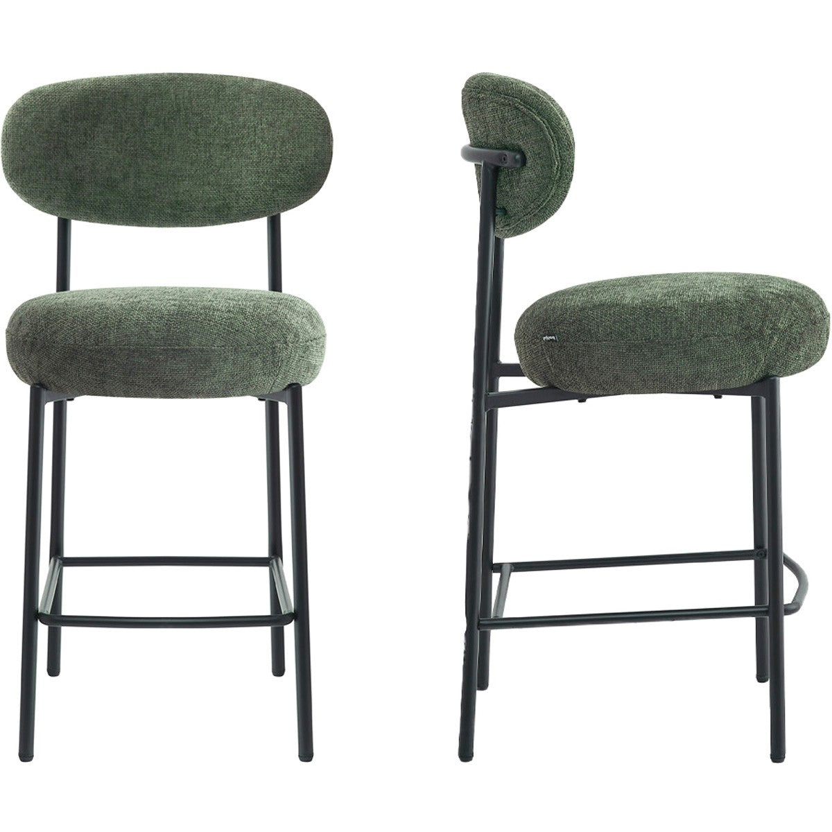 Orla - Lot de 2 Tabourets de Bar en Tissu Chenille - Vert