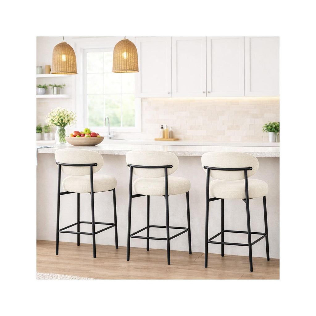 Orla - Lot de 2 Tabourets de Bar en Tissu Chenille - Beige
