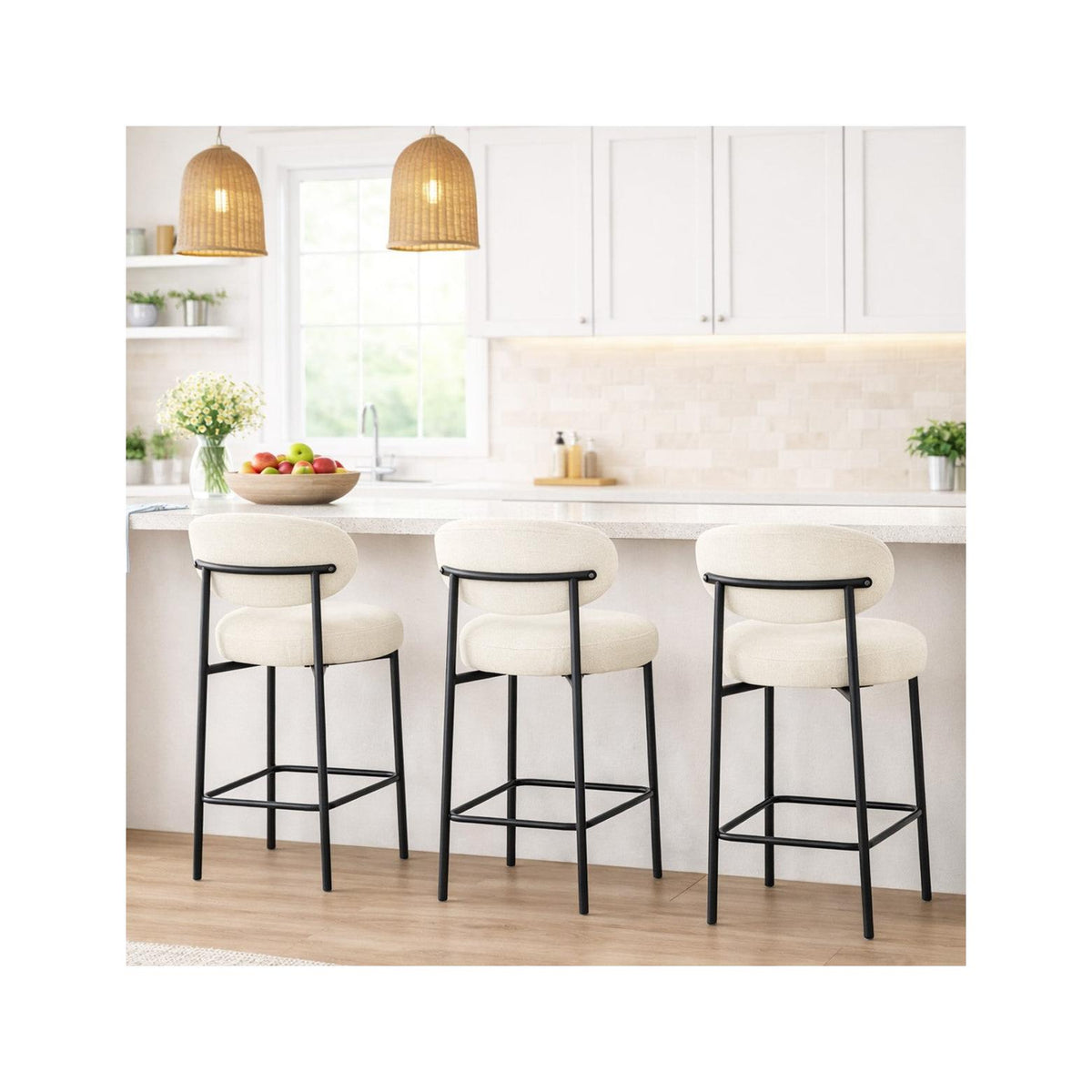 Orla - Lot de 2 Tabourets de Bar en Tissu Chenille - Beige