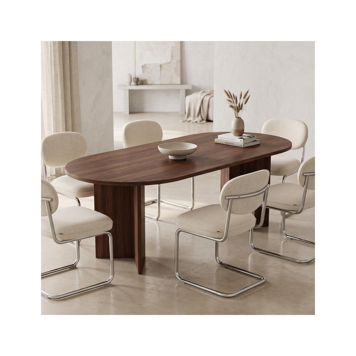 Suna - Table à Manger Ovale Effet 8 Pers. 180 cm - Noyer