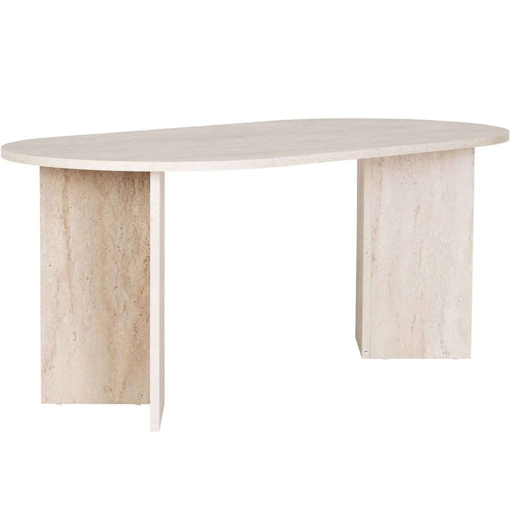 Suna - Table à Manger Ovale Effet Travertin 8 Pers. 180 cm - Beige