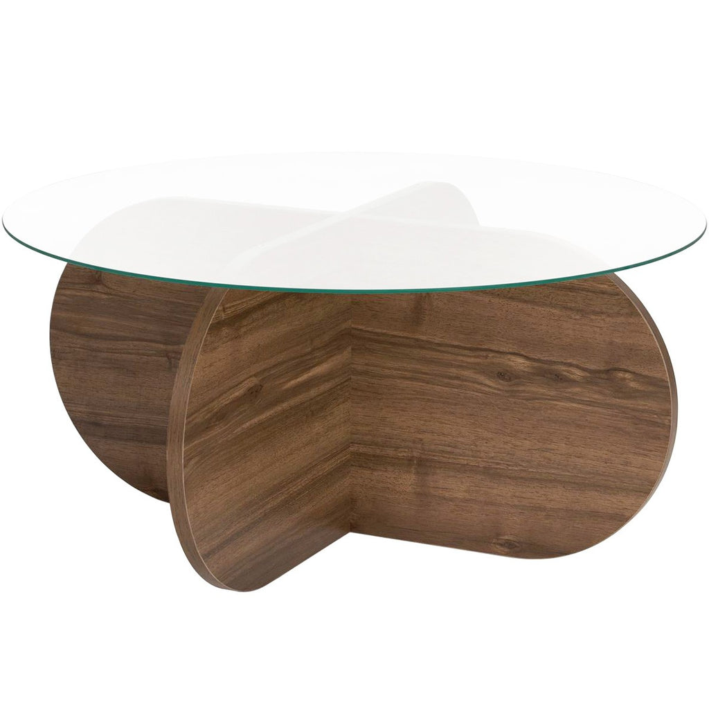 Eolia - Table Basse Ronde Effet Verre Ø75 cm - Noyer