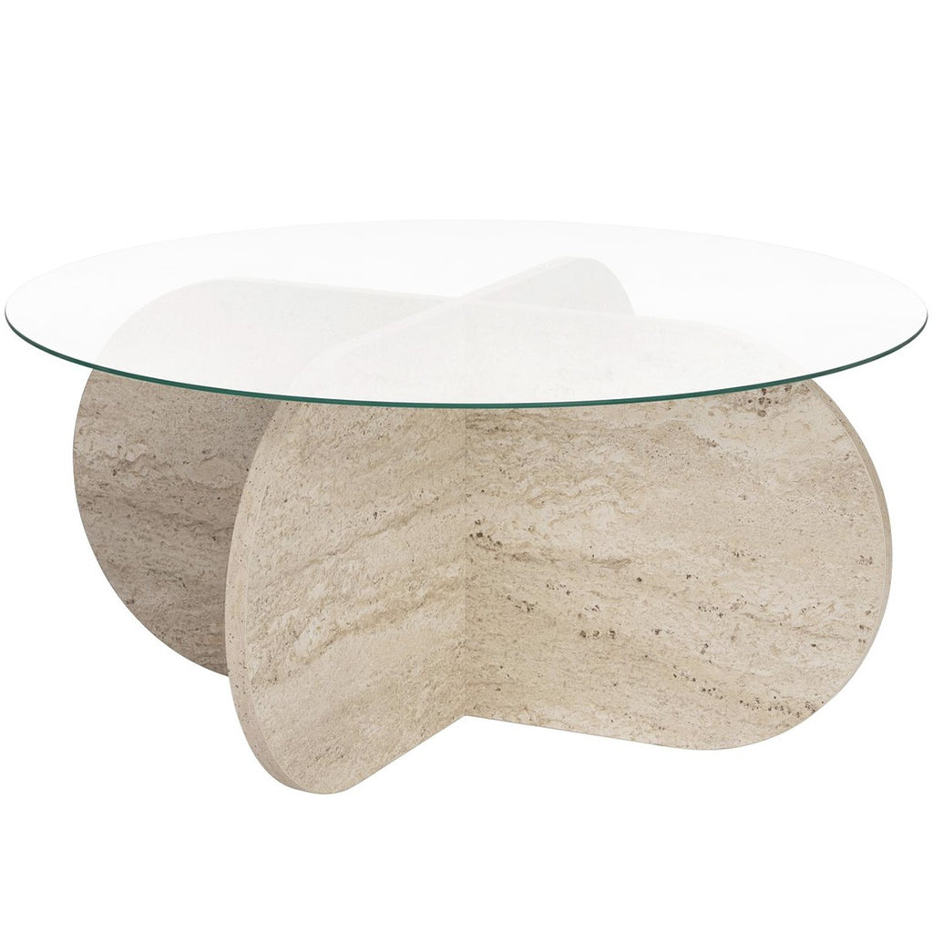 Eolia - Table Basse Ronde Effet Verre Ø75 cm - Travertin