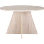 Norae - Table À Manger Ronde - Effet Travertin - Beige