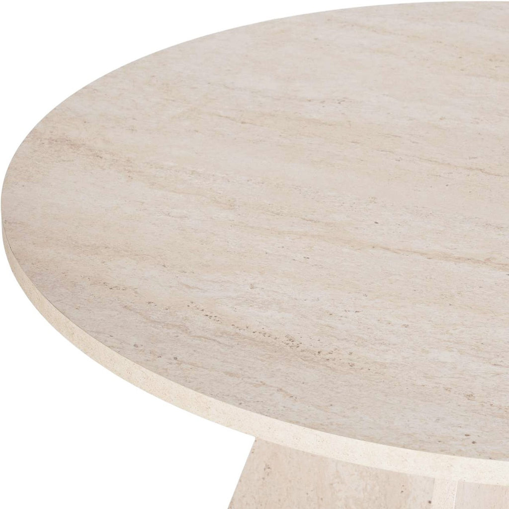 Norae - Table À Manger Ronde - Effet Travertin - Beige