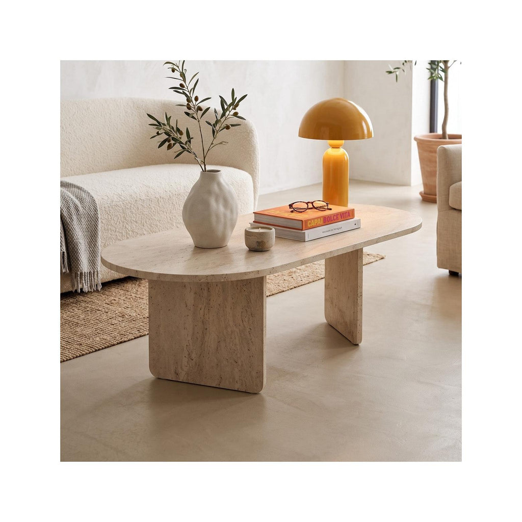 Ceane - Table Basse Organique Effet 130 cm - Travertin
