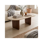 Ceane - Table Basse Effet Travertin et Noyer 130 cm - Beige