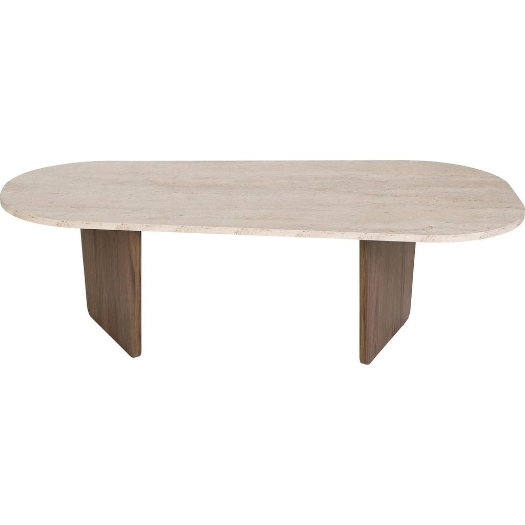 Ceane - Table Basse Effet Travertin et Noyer 130 cm - Beige