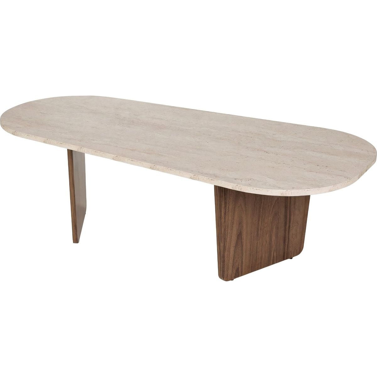 Ceane - Table Basse Effet Travertin et Noyer 130 cm - Beige