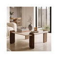 Joria - Table Basse Carrée Effet Travertin et Noyer 117 cm - Beige