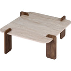 Joria - Table Basse Carrée Effet Travertin et Noyer 117 cm - Beige