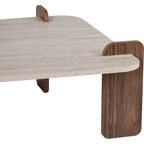 Joria - Table Basse Carrée Effet Travertin et Noyer 117 cm - Beige