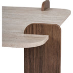 Joria - Table Basse Carrée Effet Travertin et Noyer 117 cm - Beige