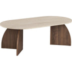 Lumea - Table Basse Effet Travertin et Noyer 120 cm - Beige