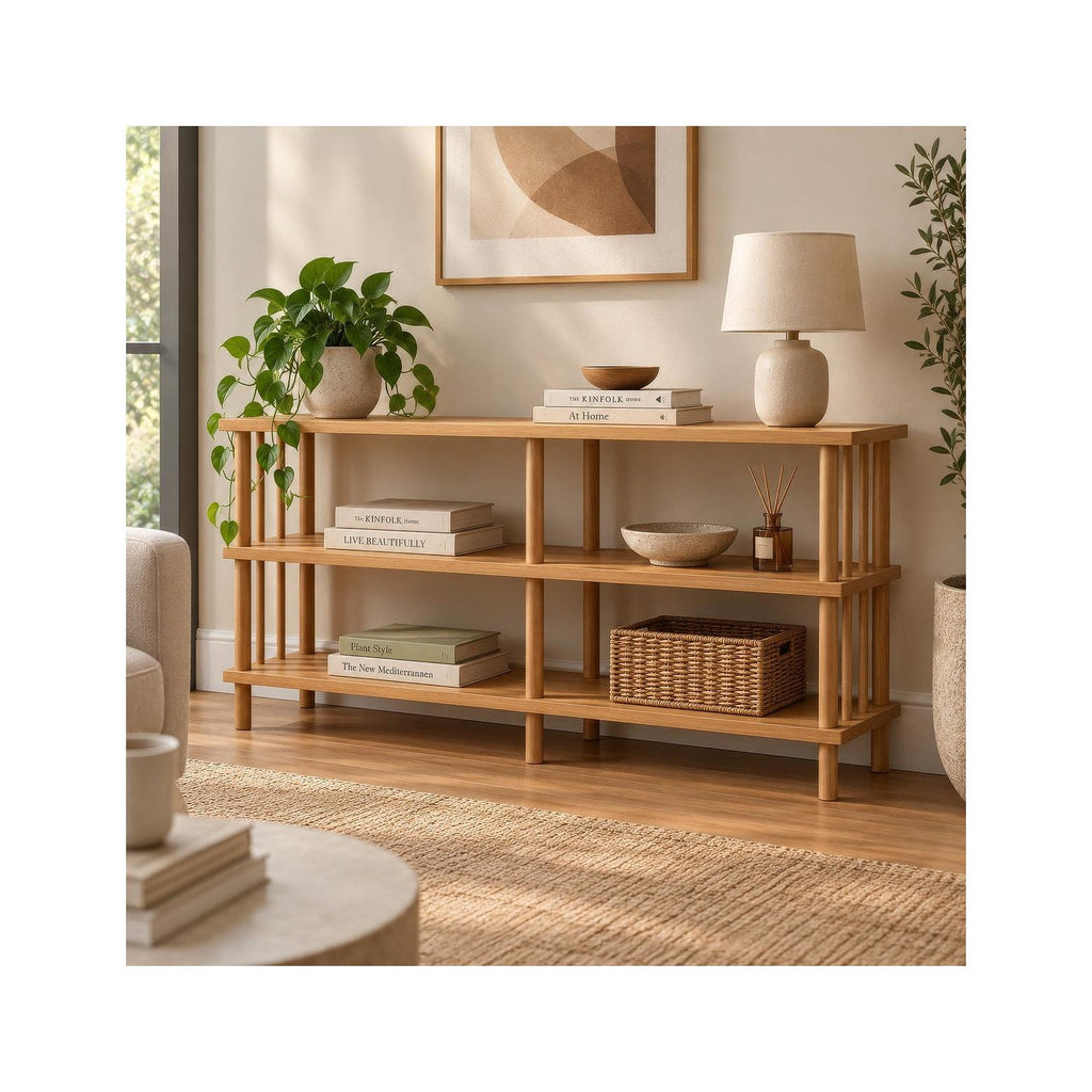 Yalia - Console 4 Niches Effet Pin 120 cm - Bois Clair