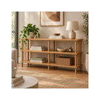 Yalia - Console 4 Niches Effet Pin 120 cm - Bois Clair