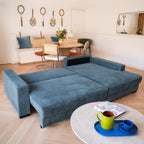 Arty - Right-Facing Corner Sofa Bed - Corduroy - Blue Grey