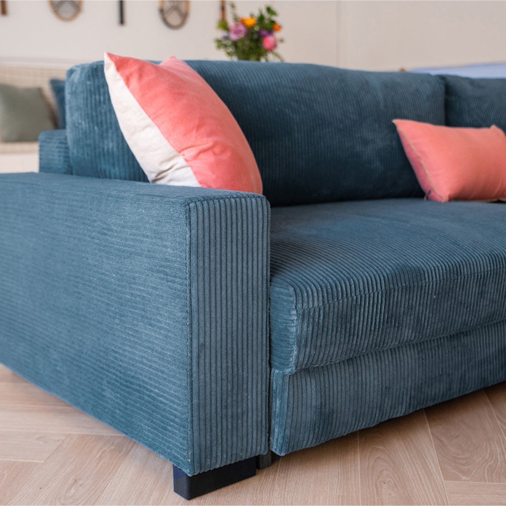 Arty - Right-Facing Corner Sofa Bed - Corduroy - Blue Grey