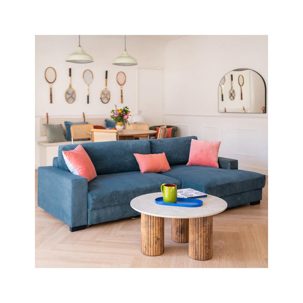 Arty – Ecksofa mit Ottomane rechts, mit Schlaffunktion – Breitcord – Blaugrau
