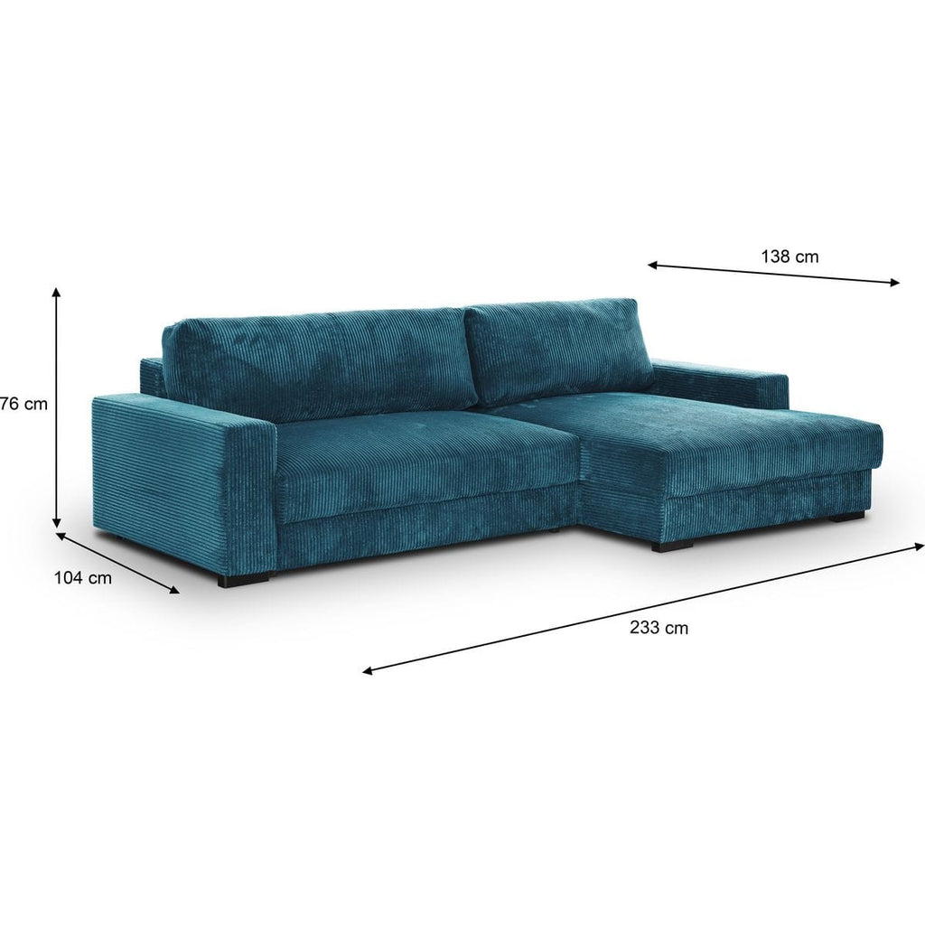 Arty - Right-Facing Corner Sofa Bed - Corduroy - Blue Grey