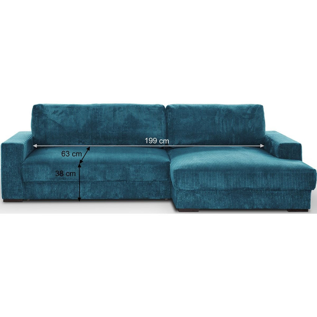Arty - Right-Facing Corner Sofa Bed - Corduroy - Blue Grey