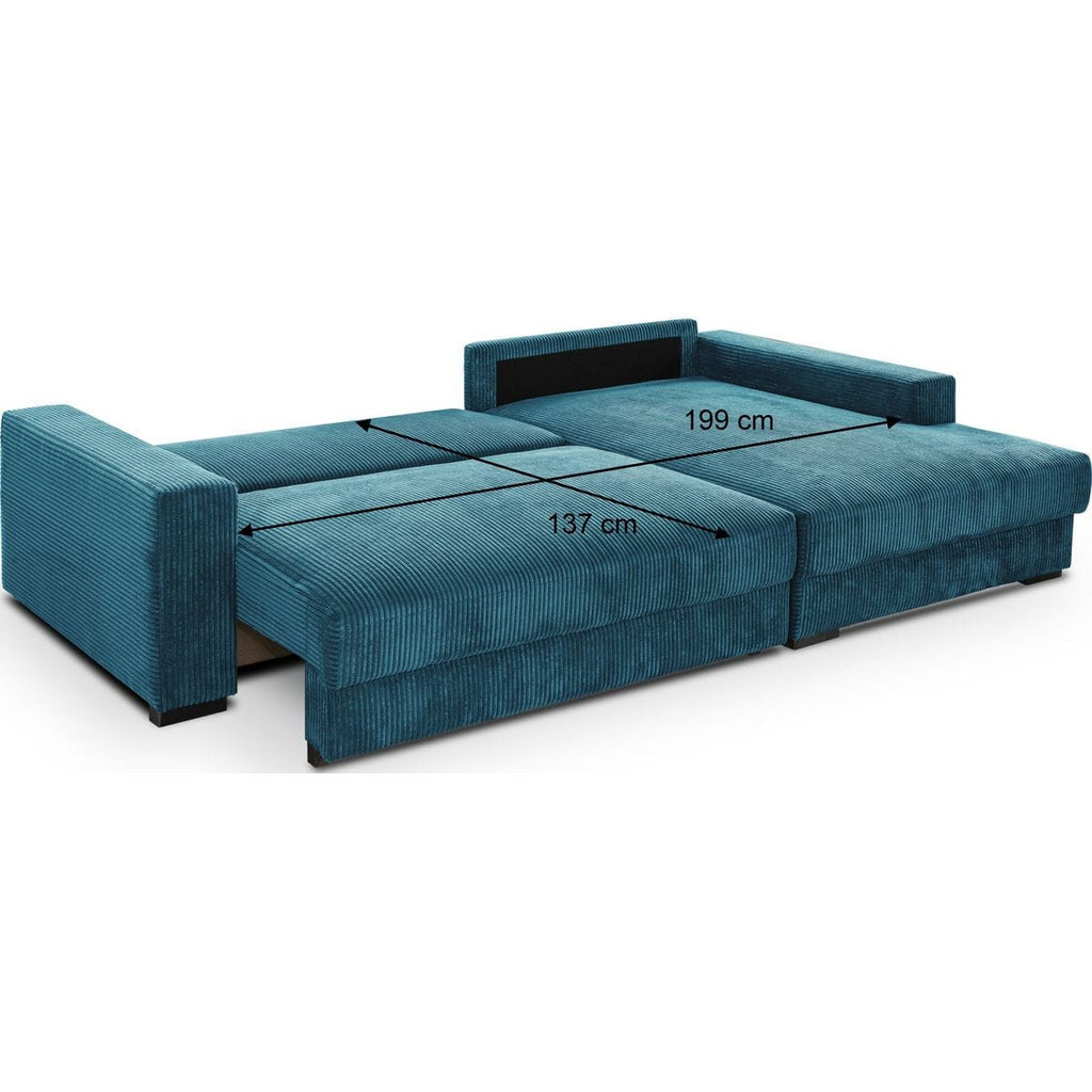 Arty - Right-Facing Corner Sofa Bed - Corduroy - Blue Grey