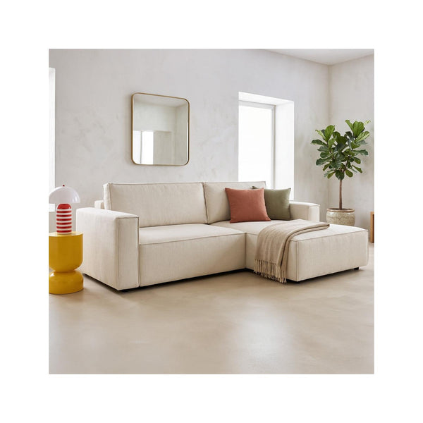 Asti - Ecksofa mit Schlaffunktion, Ottomane rechts - Chenille - Beige