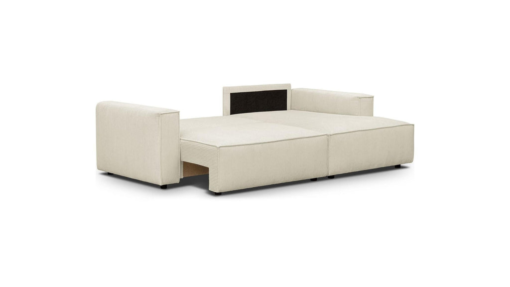 Asti - Canapé d'Angle à Droite Convertible 3 Places en Velours Côtelé - Beige
