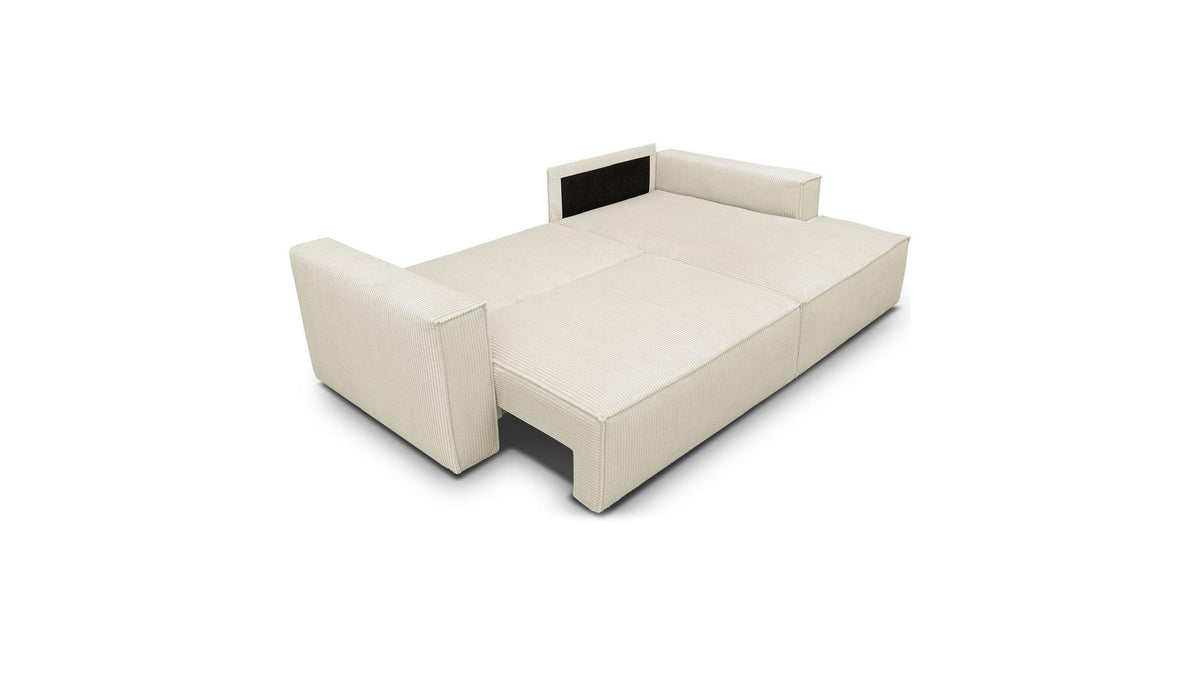 Asti - Canapé d'Angle à Droite Convertible 3 Places en Velours Côtelé - Beige