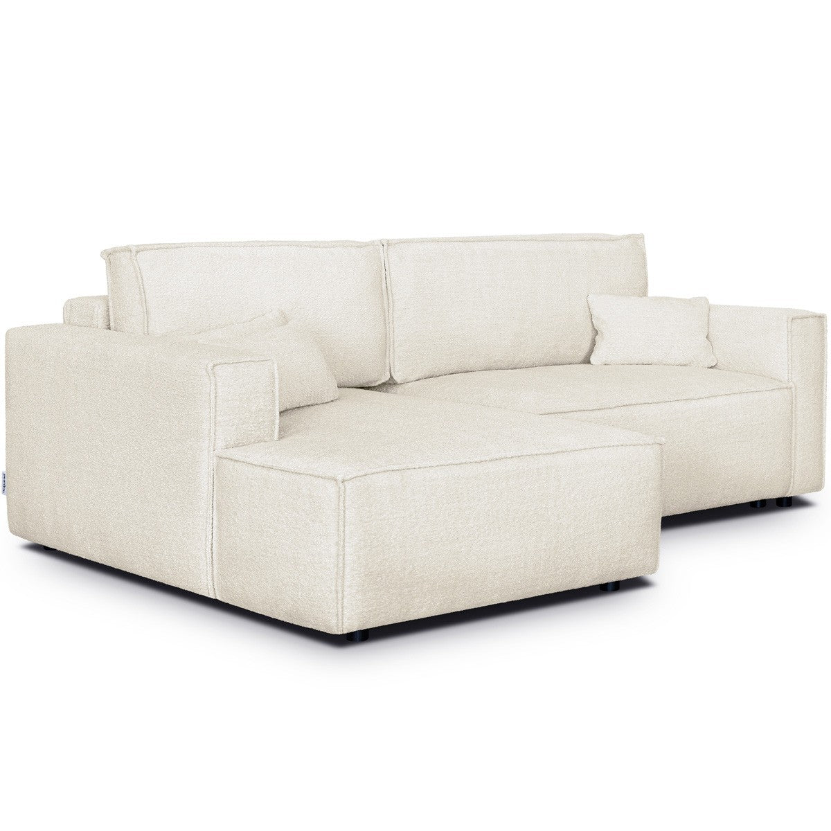 Asti - Canapé d'Angle à Gauche Convertible 3 Places en Tissu Bouclé - Beige