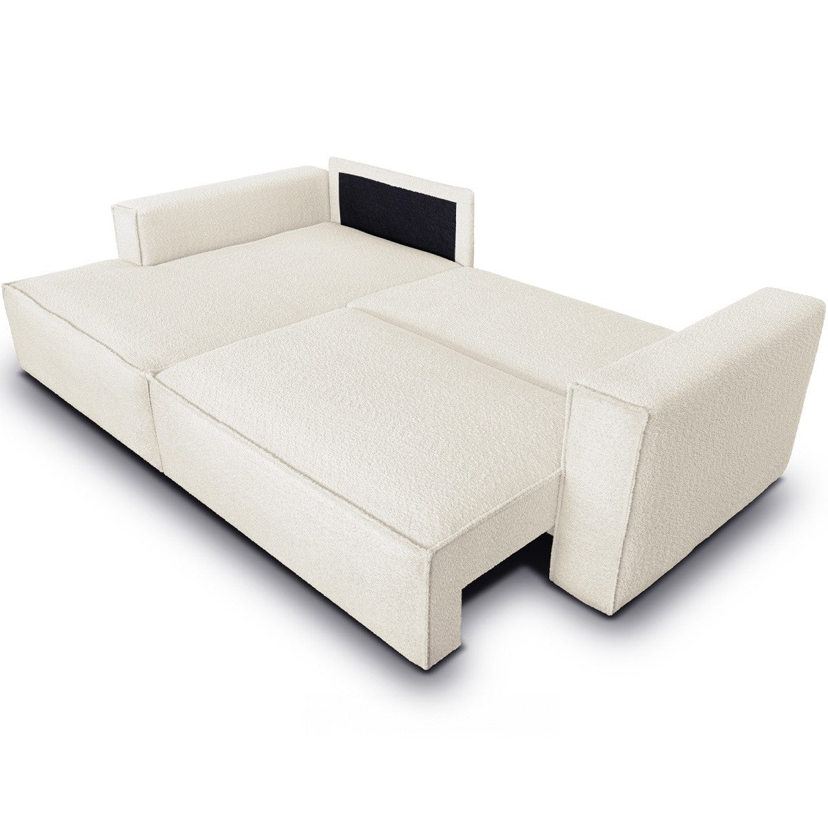 Asti - Canapé d'Angle à Gauche Convertible 3 Places en Tissu Bouclé - Beige