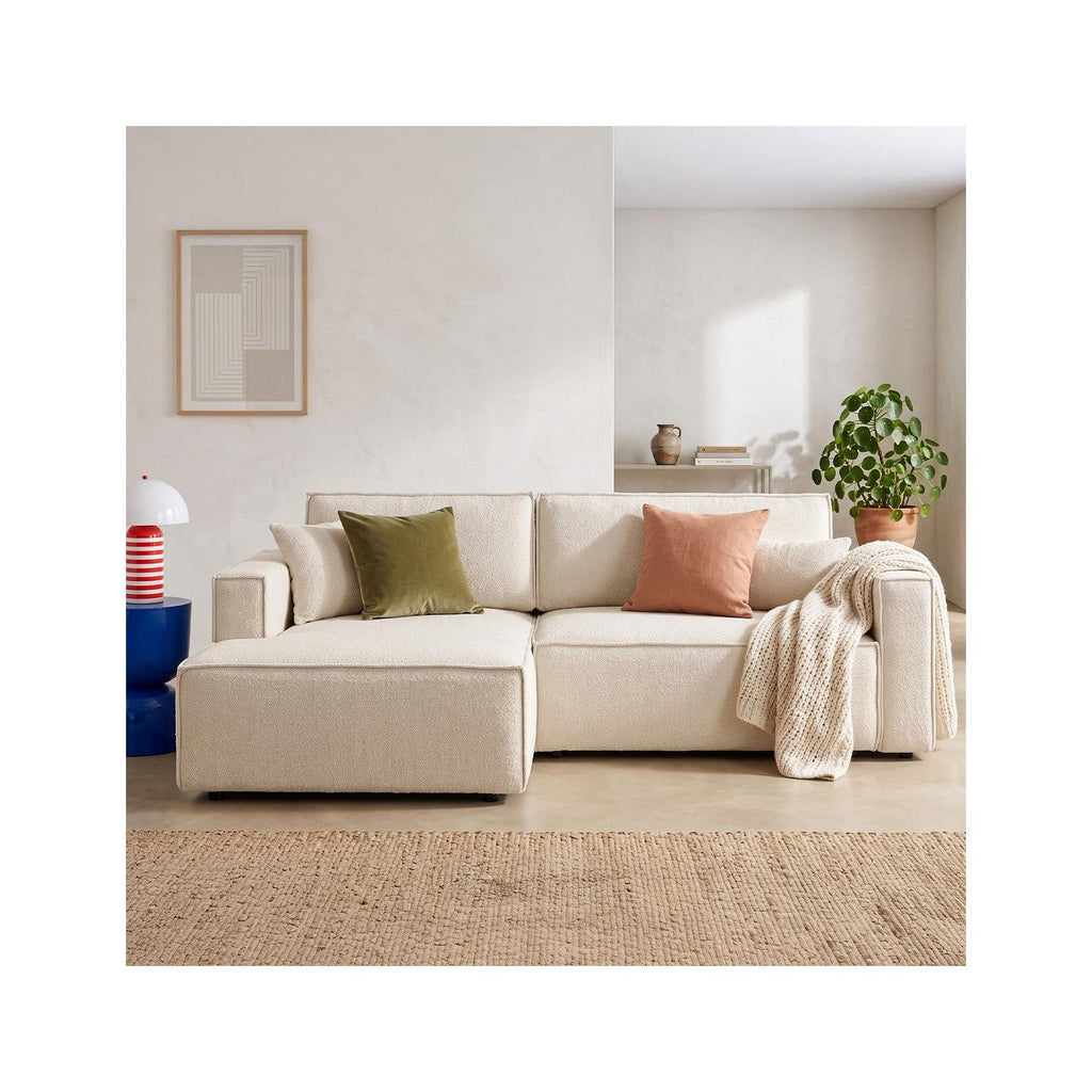 Asti - Canapé d'Angle à Gauche Convertible 3 Places en Tissu Bouclé - Beige