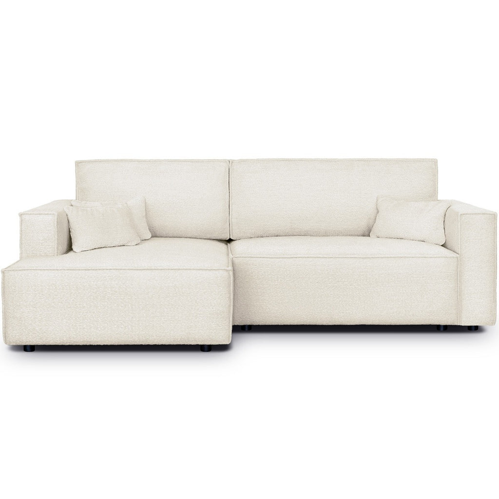 Asti - Canapé d'Angle à Gauche Convertible 3 Places en Tissu Bouclé - Beige