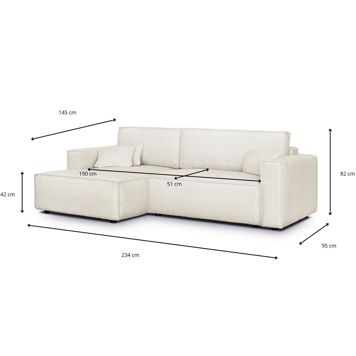 Asti - Canapé d'Angle à Gauche Convertible 3 Places en Tissu Bouclé - Beige