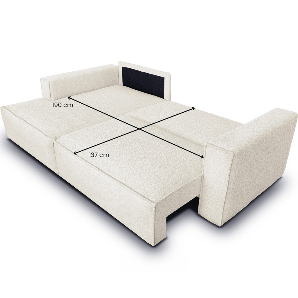 Asti - Canapé d'Angle à Gauche Convertible 3 Places en Tissu Bouclé - Beige