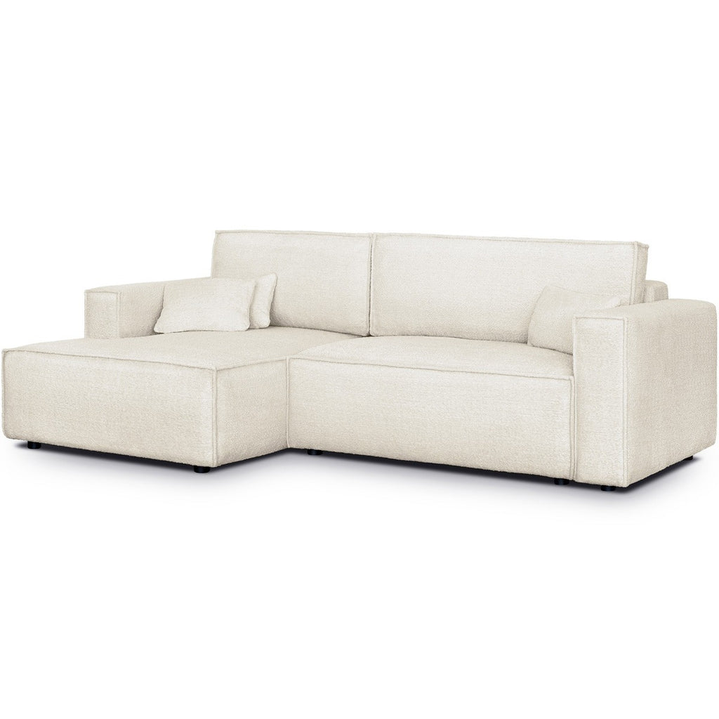 Asti - Canapé d'Angle à Gauche Convertible 3 Places en Tissu Bouclé - Beige