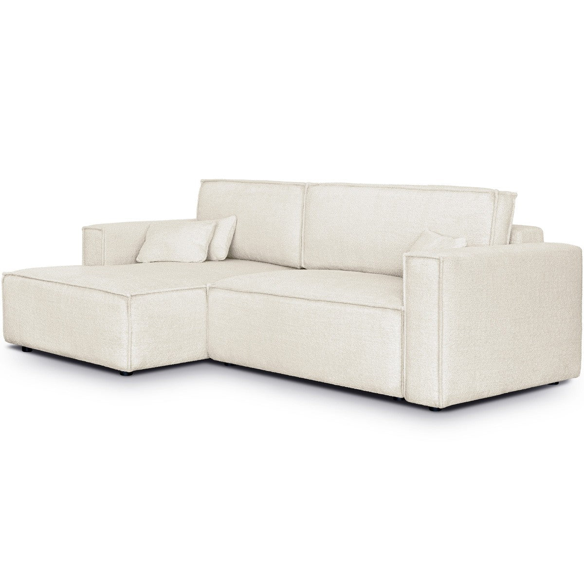 Asti - Canapé d'Angle à Gauche Convertible 3 Places en Tissu Bouclé - Beige