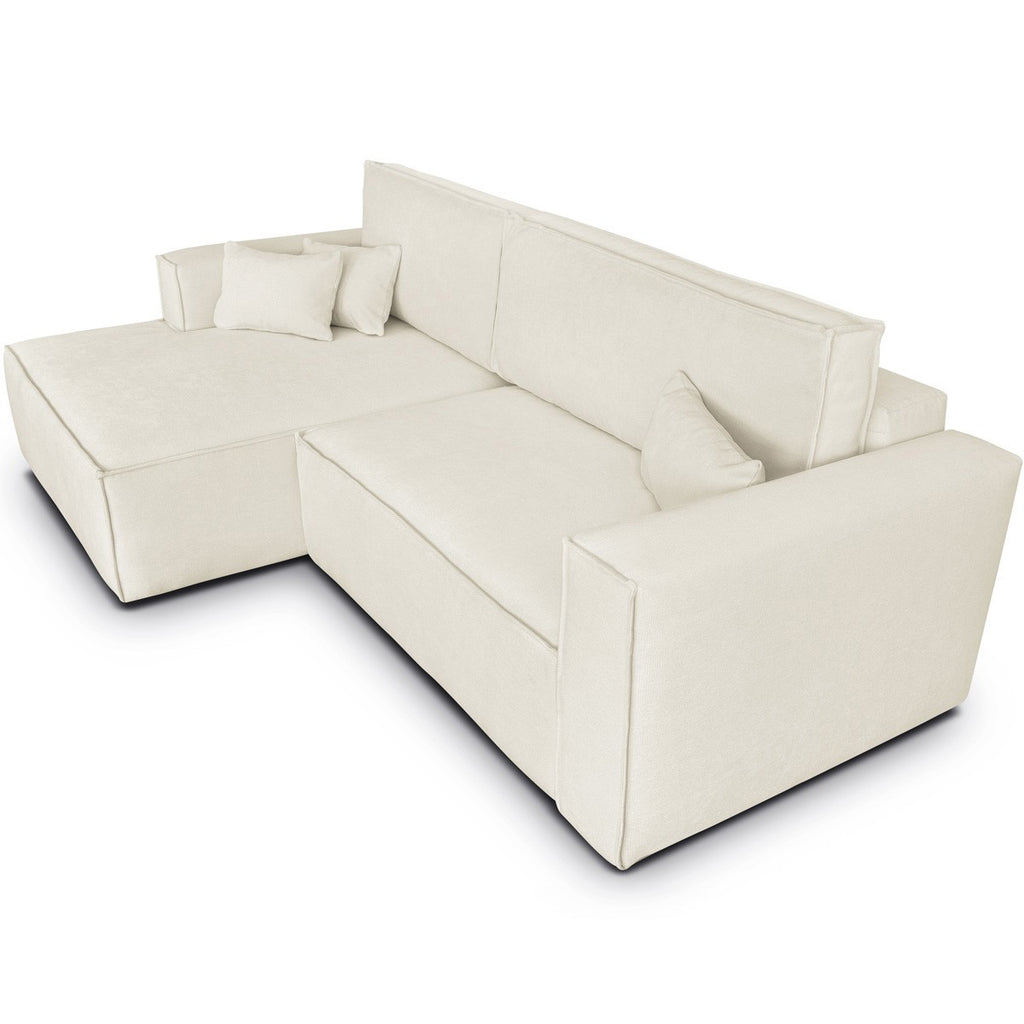 Asti - Canapé d'Angle à Gauche Convertible 3 Places en Tissu Chenille - Beige