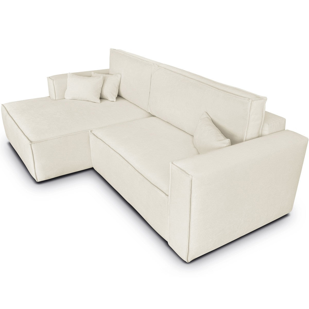 Asti - Canapé d'Angle à Gauche Convertible 3 Places en Tissu Chenille - Beige