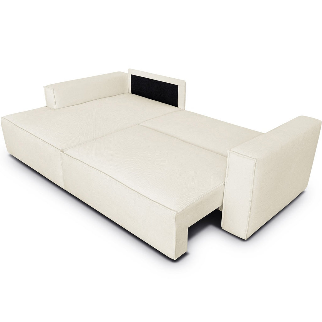 Asti - Canapé d'Angle à Gauche Convertible 3 Places en Tissu Chenille - Beige