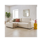 Asti - Canapé d'Angle à Gauche Convertible 3 Places en Tissu Chenille - Beige
